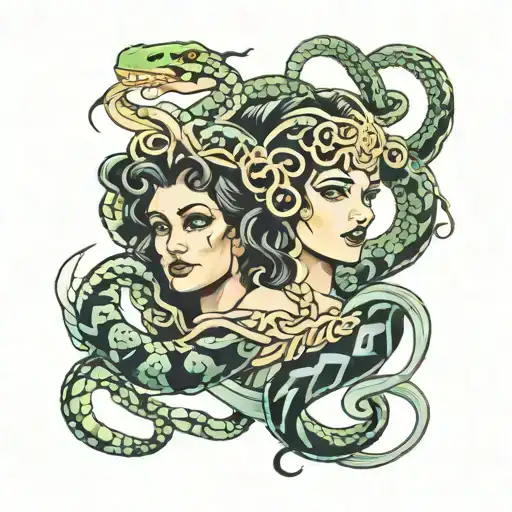 Gemini Medusa twin snake tattoo design idea