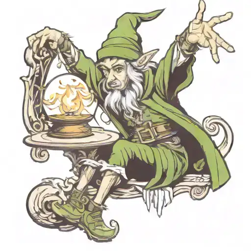 An intricate illustration of a magical spell being cast by an elf tattoo design idea