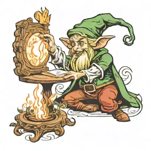 An intricate illustration of a magical spell being cast by an elf tattoo design idea