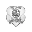 A tattoo design incorporating the initials of your 3 children intertwined with golf clubs and racing flags, representing your family's unique interests tattoo design idea