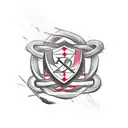 A tattoo design incorporating the initials of your 3 children intertwined with golf clubs and racing flags, representing your family's unique interests tattoo design idea