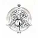 A tattoo design incorporating the initials of your 3 children intertwined with golf clubs and racing flags, representing your family's unique interests tattoo design idea