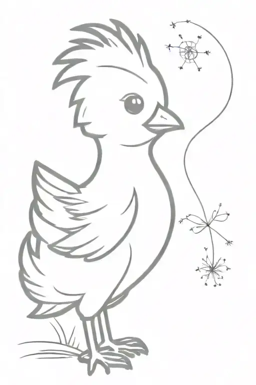 baby chicken blowing a dandelion  tattoo design idea
