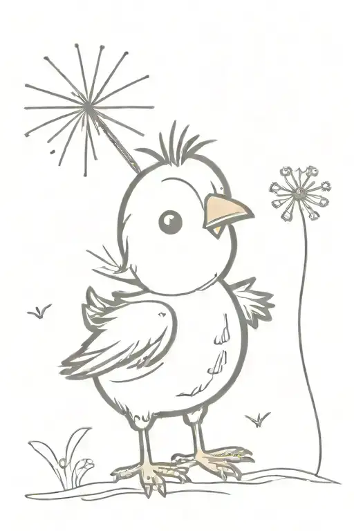 baby chicken blowing on a dandelion  tattoo design idea