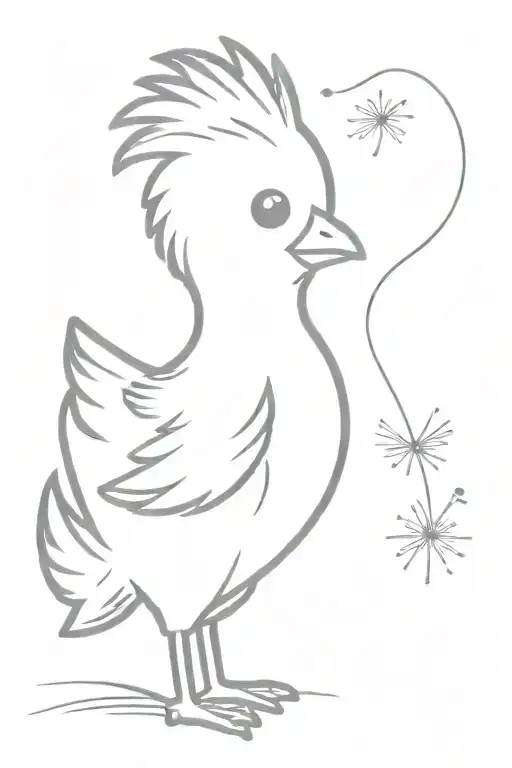 baby chicken blowing on a dandelion  tattoo design idea