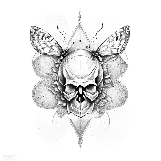 skull with half butterfly tattoo design idea