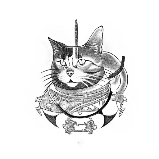 samurai , cat , anobis tattoo design idea