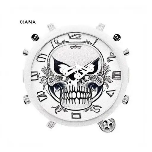 craneo de calavera con un reloj de bolsillo  tattoo design idea