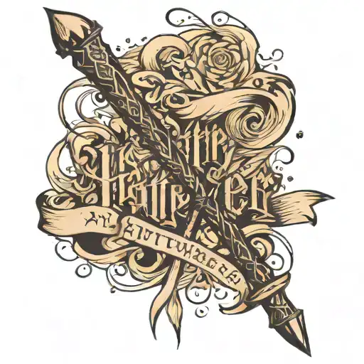 harry potter wand intertwined text always tattoo design idea