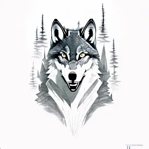 lone wolf in the woods under the mountain  tattoo design idea