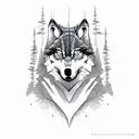 lone wolf in the woods under the mountain  tattoo design idea