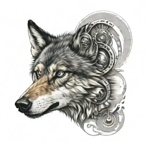 Create a tattoo of a wolf with the Horus eye incorporated into its design tattoo design idea