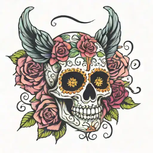 sugar skull, flowers, they whispered to her, you cannot withstand the storm, she whispered back, I am the storm tattoo design idea