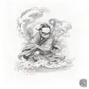 A traditional Japanese Shinigami figure surrounded by swirling dark clouds tattoo design idea