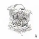 A traditional Japanese Shinigami figure surrounded by swirling dark clouds tattoo design idea