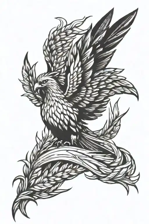 phoenix holding a spike of wheat tattoo design idea
