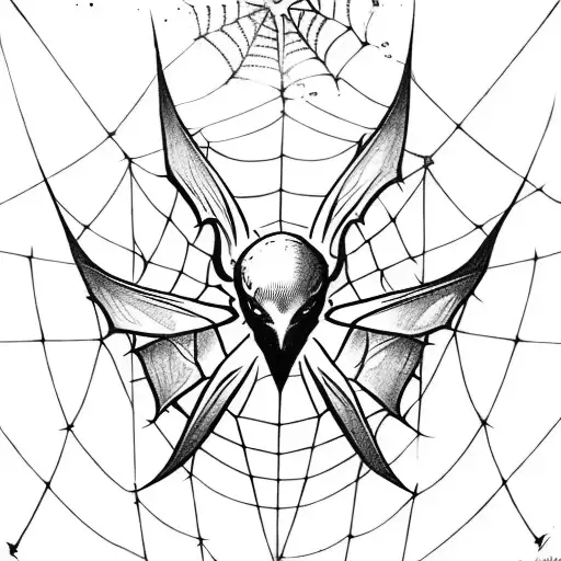 Unalome Symbol along with bat wings spiralled by spiderwebs tattoo design idea