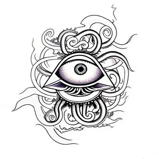 Illuminati as a eye Octopus tentacles tragedy of life  tattoo design idea