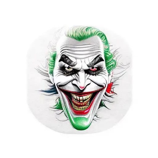 Joker face with a sinister grin and the words "ha ha ha ha" written around it represents the chaos with black eagle eye tattoo design idea