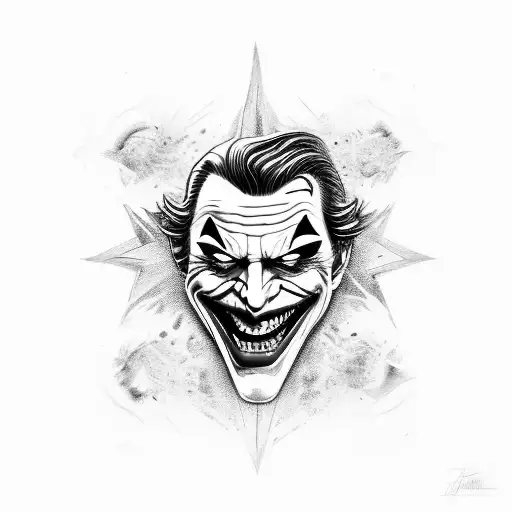 Joker face with a sinister grin and the words "ha ha ha ha" written around it represents the chaos with black eagle eye tattoo design idea