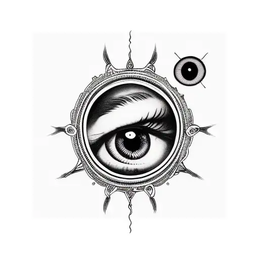 a hand sleeve tattoo consisting the eyes of the death eyes of reality eyes of the margin along with life circles  tattoo design idea