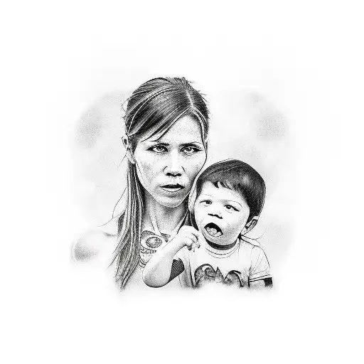 A warrior mother upbringing her son to be successful  tattoo design idea