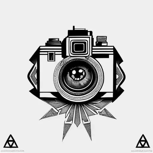 Camera, cameraman cameras wrapped with illuminati eyes tattoo design idea