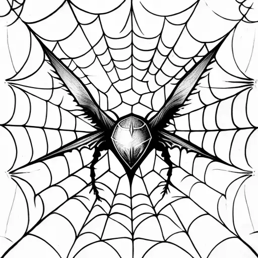 Unalome Symbol along with bat wings spiralled by spiderwebs tattoo design idea