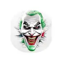 Joker face with a sinister grin and the words "ha ha ha ha" written around it represents the chaos with black eagle eye tattoo design idea