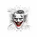 Joker face with a sinister grin and the words "ha ha ha ha" written around it represents the chaos with black eagle eye tattoo design idea