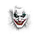 Joker face with a sinister grin and the words "ha ha ha ha" written around it represents the chaos with black eagle eye tattoo design idea