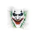 Joker face with a sinister grin and the words "ha ha ha ha" written around it represents the chaos with black eagle eye tattoo design idea