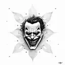 Joker face with a sinister grin the words "ha ha ha ha" written around it represents the chaos with black eagle eye tattoo design idea