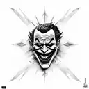 Joker face with a sinister grin the words "ha ha ha ha" written around it represents the chaos with black eagle eye tattoo design idea