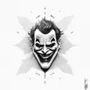 Joker face with a sinister grin the words "ha ha ha ha" written around it represents the chaos with black eagle eye tattoo design idea