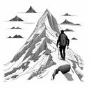 a tattoo describing climbs of mountain with adventurous background a with man with backpack walking through  tattoo design idea