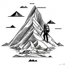 a tattoo describing climbs of mountain with adventurous background a with man with backpack walking through  tattoo design idea
