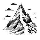 a tattoo describing climbs of mountain with adventurous background a with man with backpack walking through  tattoo design idea