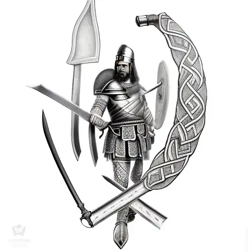 greek warrior with sword tattoo design idea