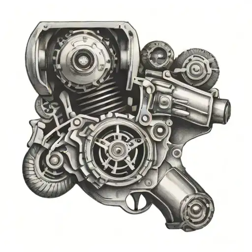 v twin engine 357 magnum revolver tattoo design idea