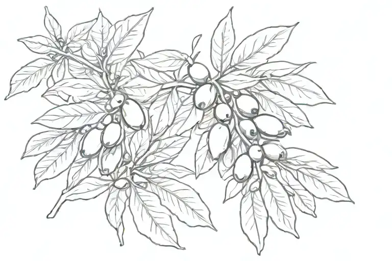 olive leafs with out colors and with shadows tattoo design idea