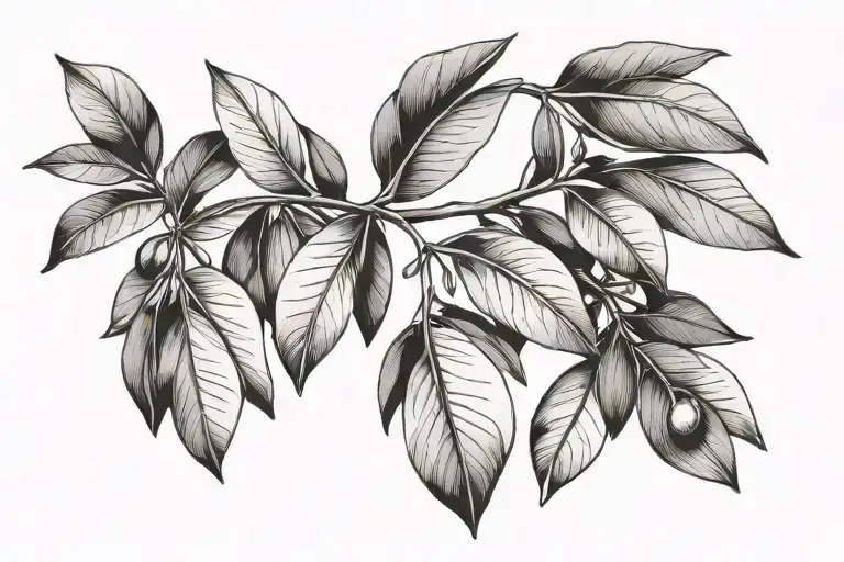 olive leafs with out colors and with shadows tattoo design idea