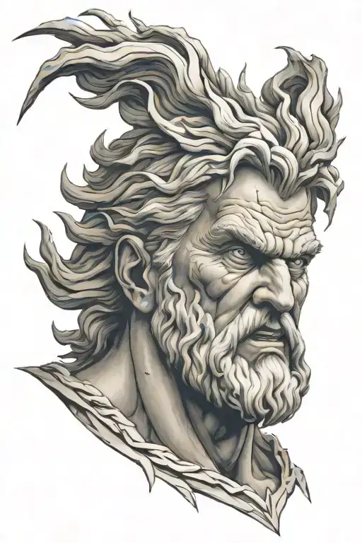 Angry Zeus using lightning bolts tattoo design idea