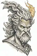 Angry Zeus using lightning bolts tattoo design idea