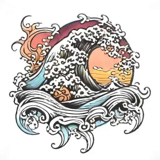 Sine wave crashing tattoo design idea