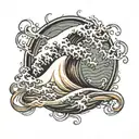 Sine wave crashing tattoo design idea