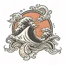 Sine wave crashing tattoo design idea