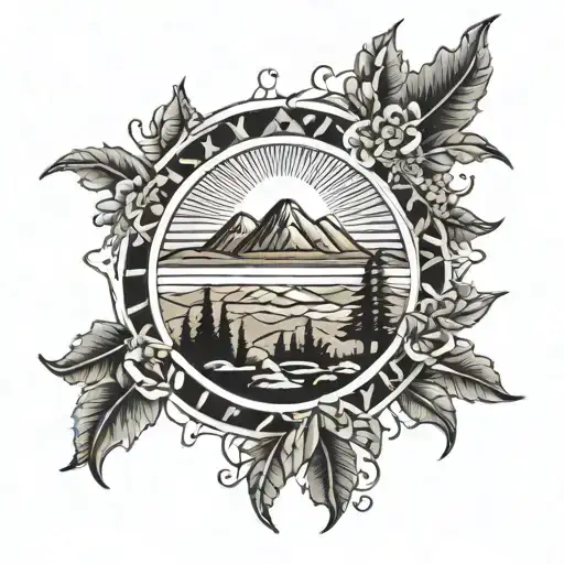 kurdistan sun and kurdistan mountain tattoo design idea