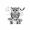 An owl perched on a stack of books with a geometric background tattoo design idea