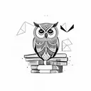 An owl perched on a stack of books with a geometric background tattoo design idea
